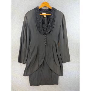 Vintage Scarlett Women’s 7 Black Beaded Lace Dress Jacket 2 Piece Set 3396